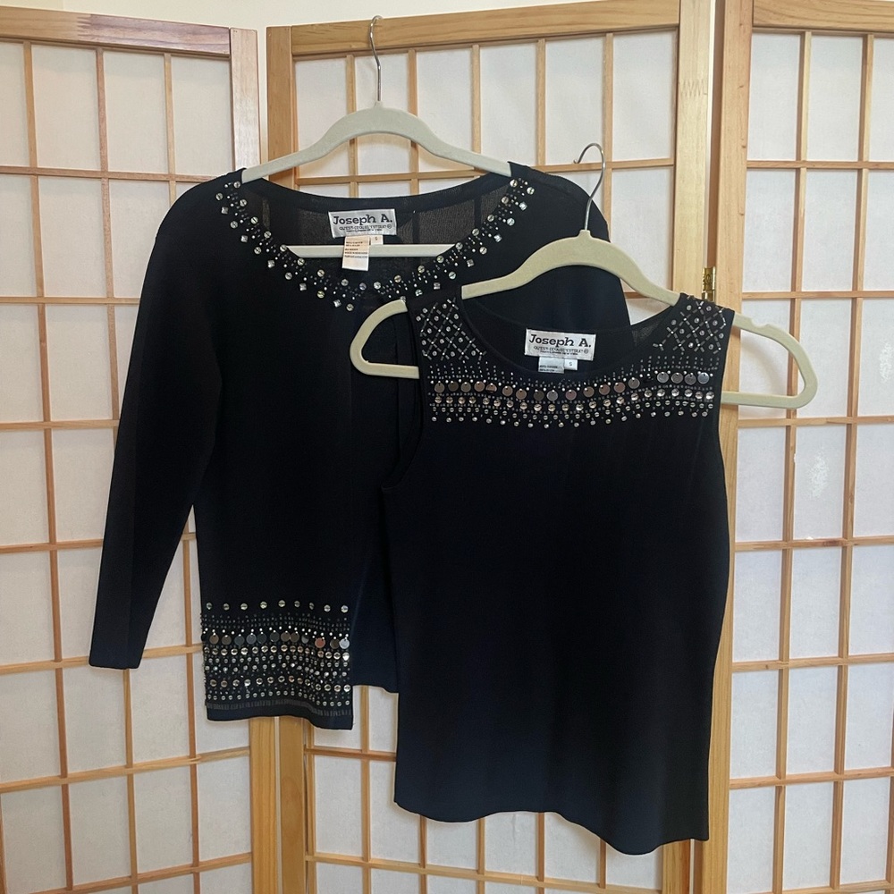 Joseph A Black Silk Sequin Sweater Set S